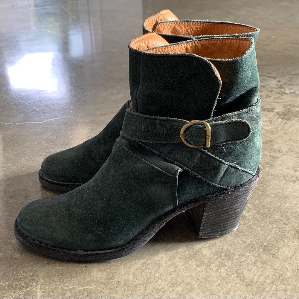 Fiorentini and Baker green suede booties, sz 36